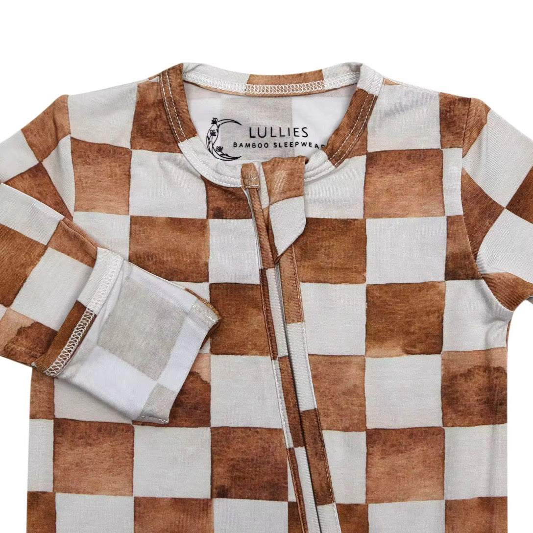 Bamboo Footed Sleeper - Neutral Checkered