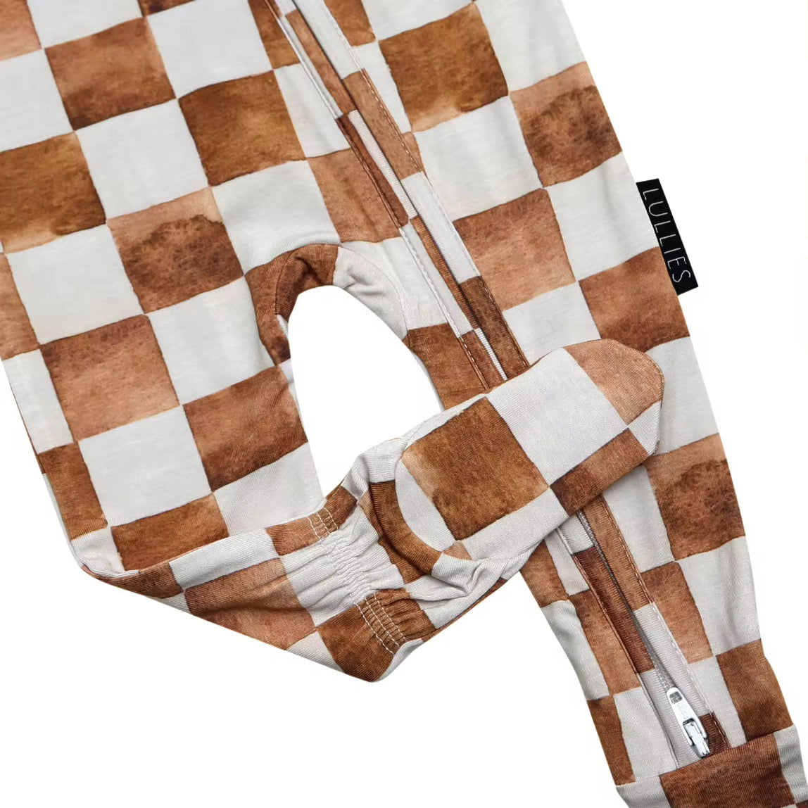 Bamboo Footed Sleeper - Neutral Checkered