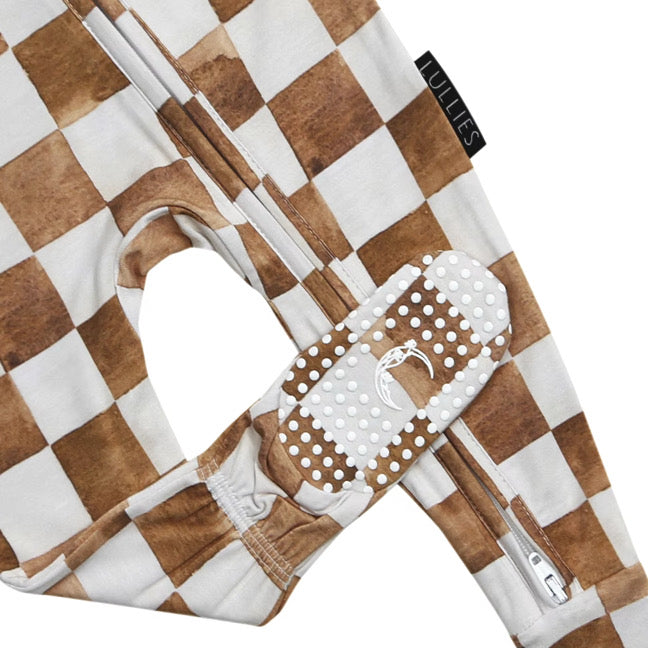 Bamboo Footed Sleeper - Neutral Checkered